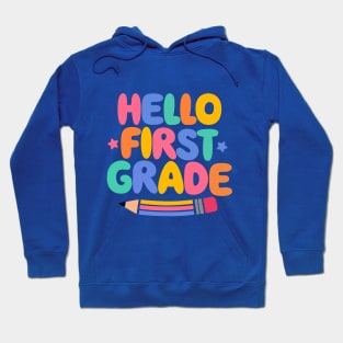 Hello First Grade Girls Boys Teacher First Day Of Shool Hoodie